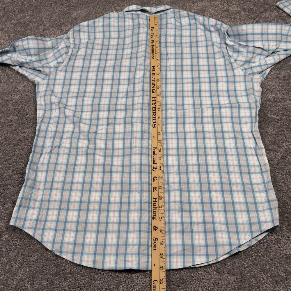 PETER MILLAR BUTTON SHIRT Men's -XL- WHITE BLUE Plaid POLY -SUMMER COMFORT GOLF - Picture 7 of 7